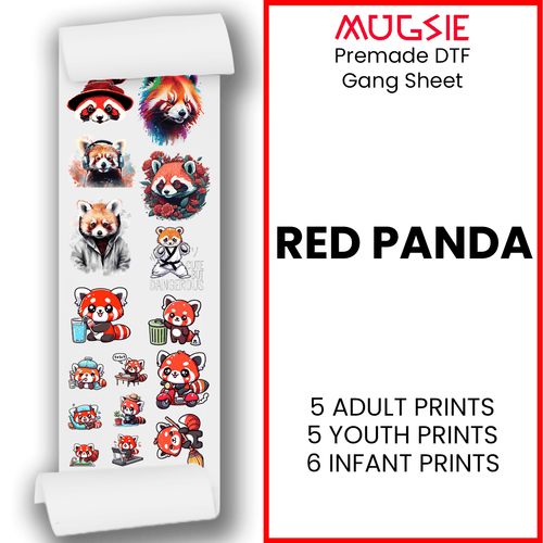 Red Panda Direct-to-Film DTF Transfer Gang Sheets - 22x60 - Mugsie