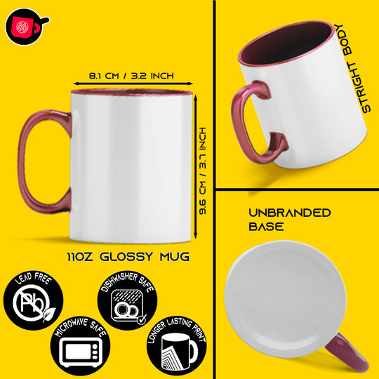 Case of 12 - 11 oz Sublimation Coffee Mugs with DARK RED Color Inside/Handle - Includes Foam Supports Mug Shipping Boxes.