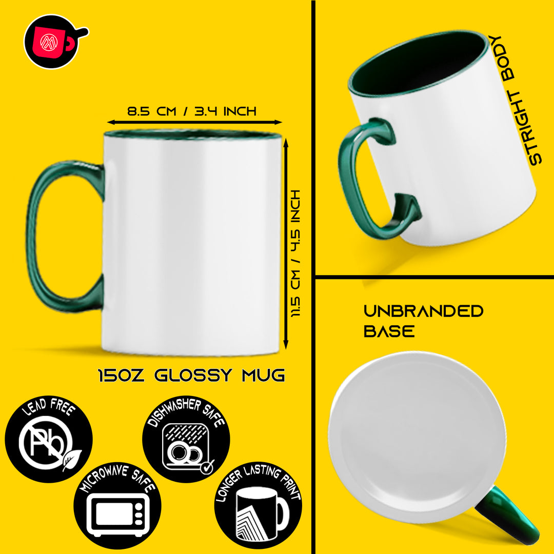 12-Pack Hunter Green Sublimation Mugs- 15oz | Hunter Green Interior And Handle | Includes Foam Support Mug Shipping Boxes