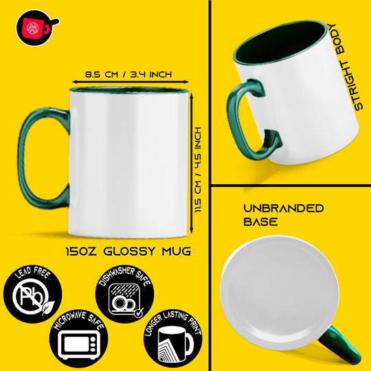 12-Pack Hunter Green Sublimation Mugs- 15oz | Hunter Green Interior And Handle | Includes Foam Support Mug Shipping Boxes