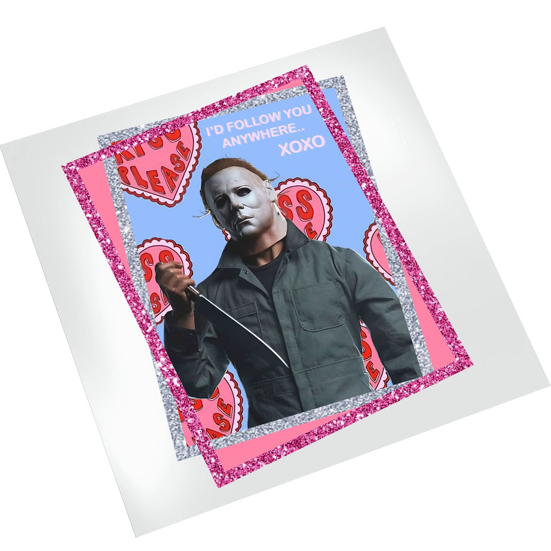 Myers Valentine DTF transfer on white background showing full design with pink sequin border and romantic message for heat press application