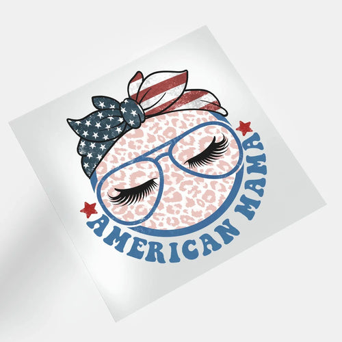 America EST 1776 American Mama DTF transfer design for custom patriotic apparel