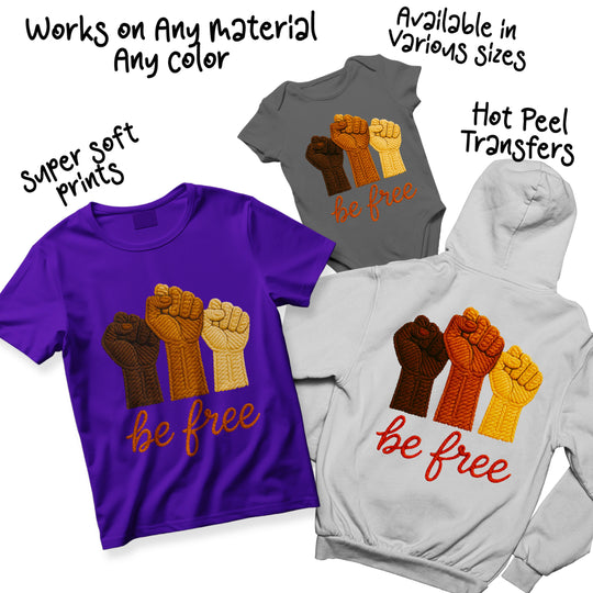 Multi-colored variations of raised fists be free DTF transfer showing different earth tone color options