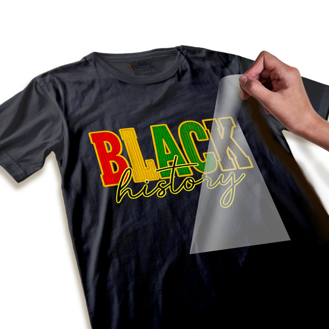 Close-up detail of Black History DTF transfer showing cable knit texture effect and color transitions in professional direct-to-film print quality