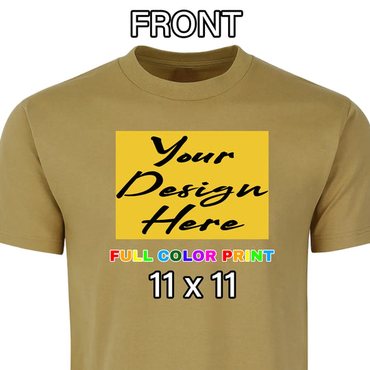 Custom khaki t-shirt 11x11 front chest full color DTF print