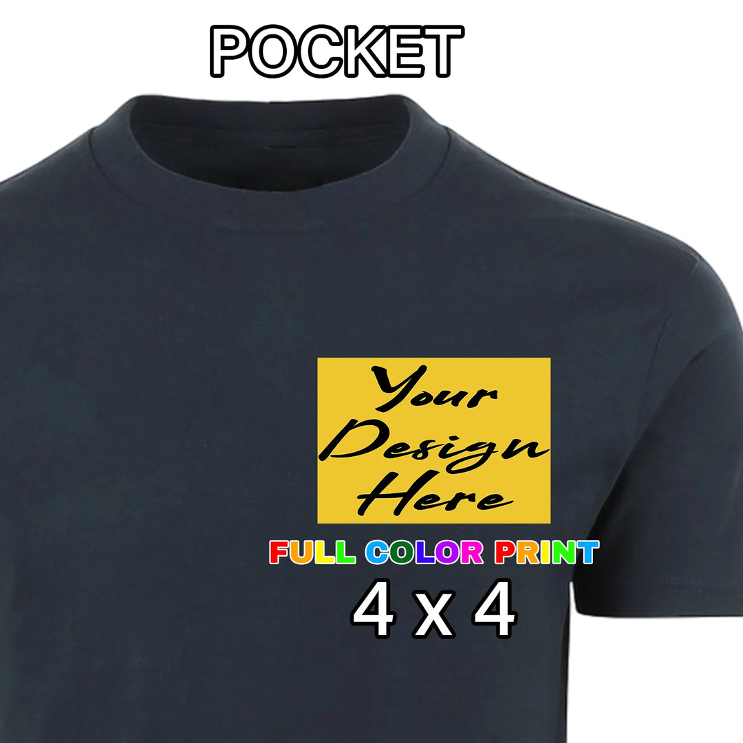 Custom Navy t-shirt left chest pocket full color DTF print