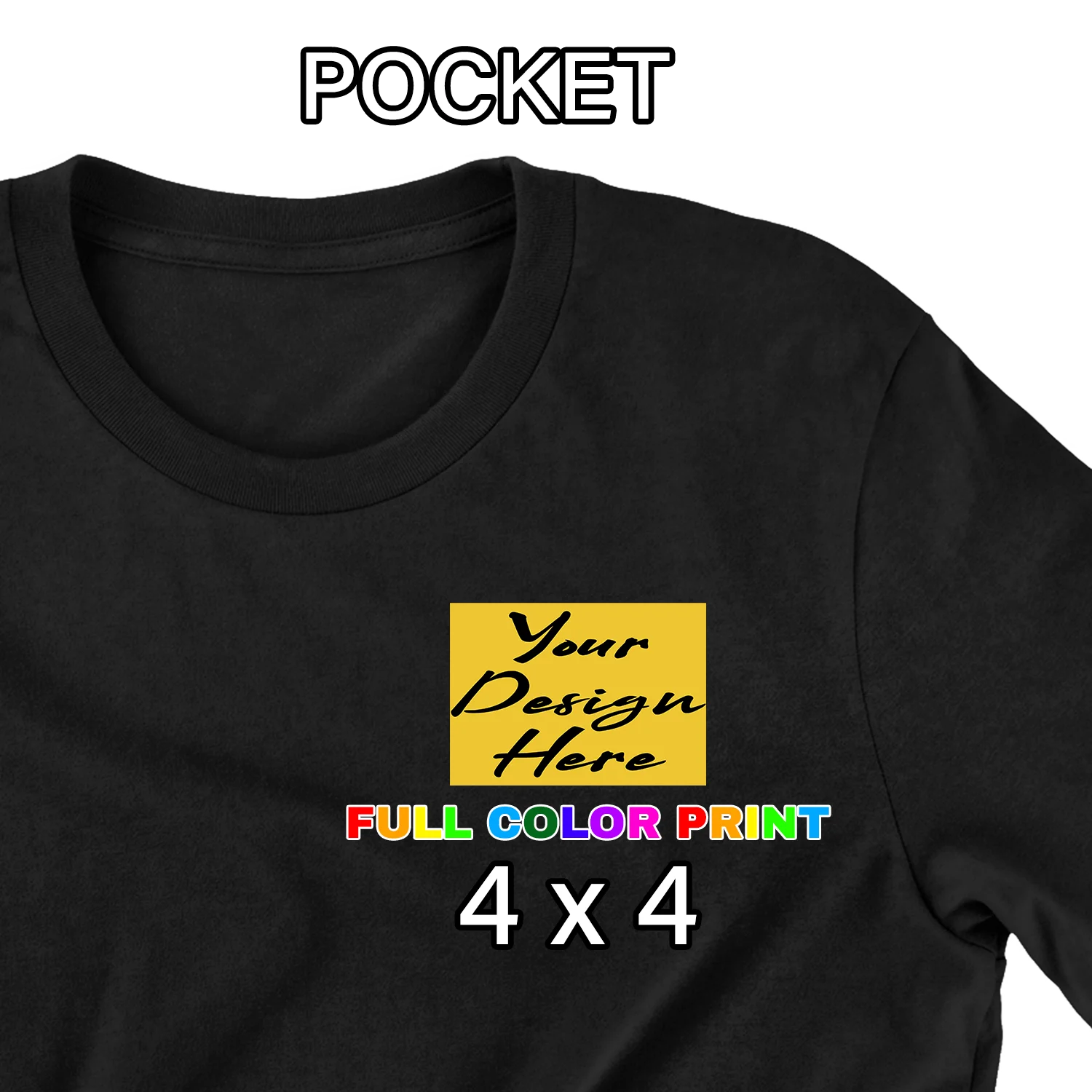 Custom printed t-shirt with 4x4 pocket design on black tee