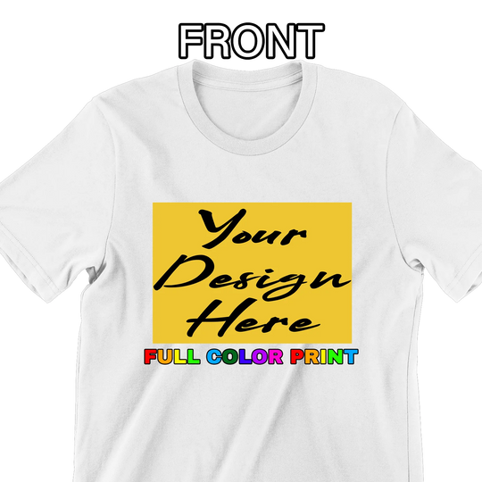Custom printed t-shirt with full color front design on white tee - upload your artwork for DTF printing