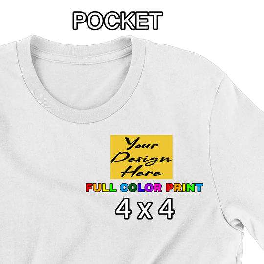 Custom printed t-shirt with 4x4 pocket design on white tee