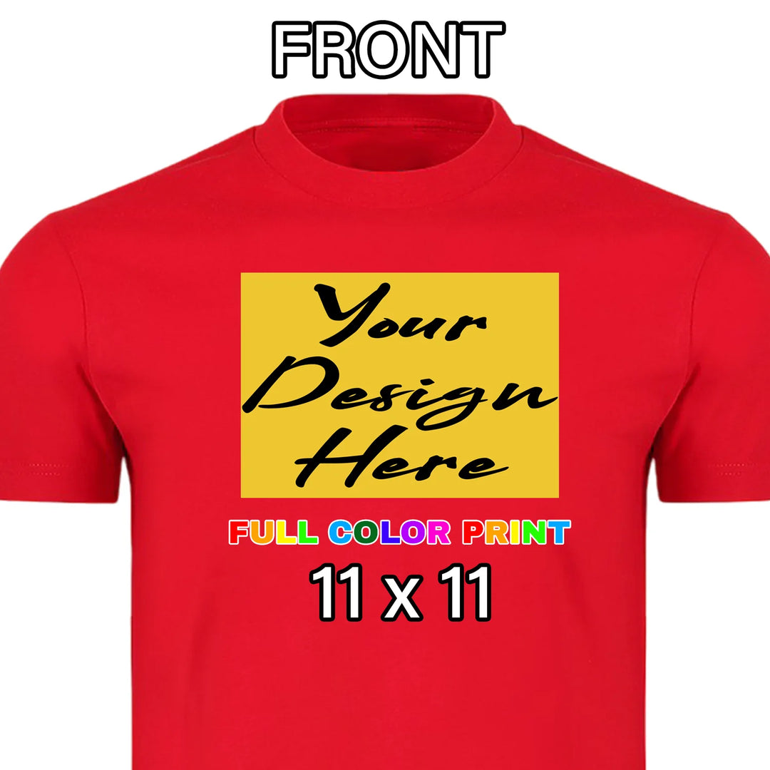 Custom Red t-shirt with front chest placement full color DTF print