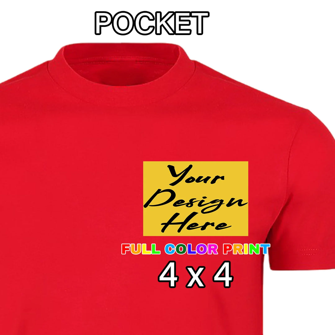 Custom Red t-shirt left chest pocket full color DTF print