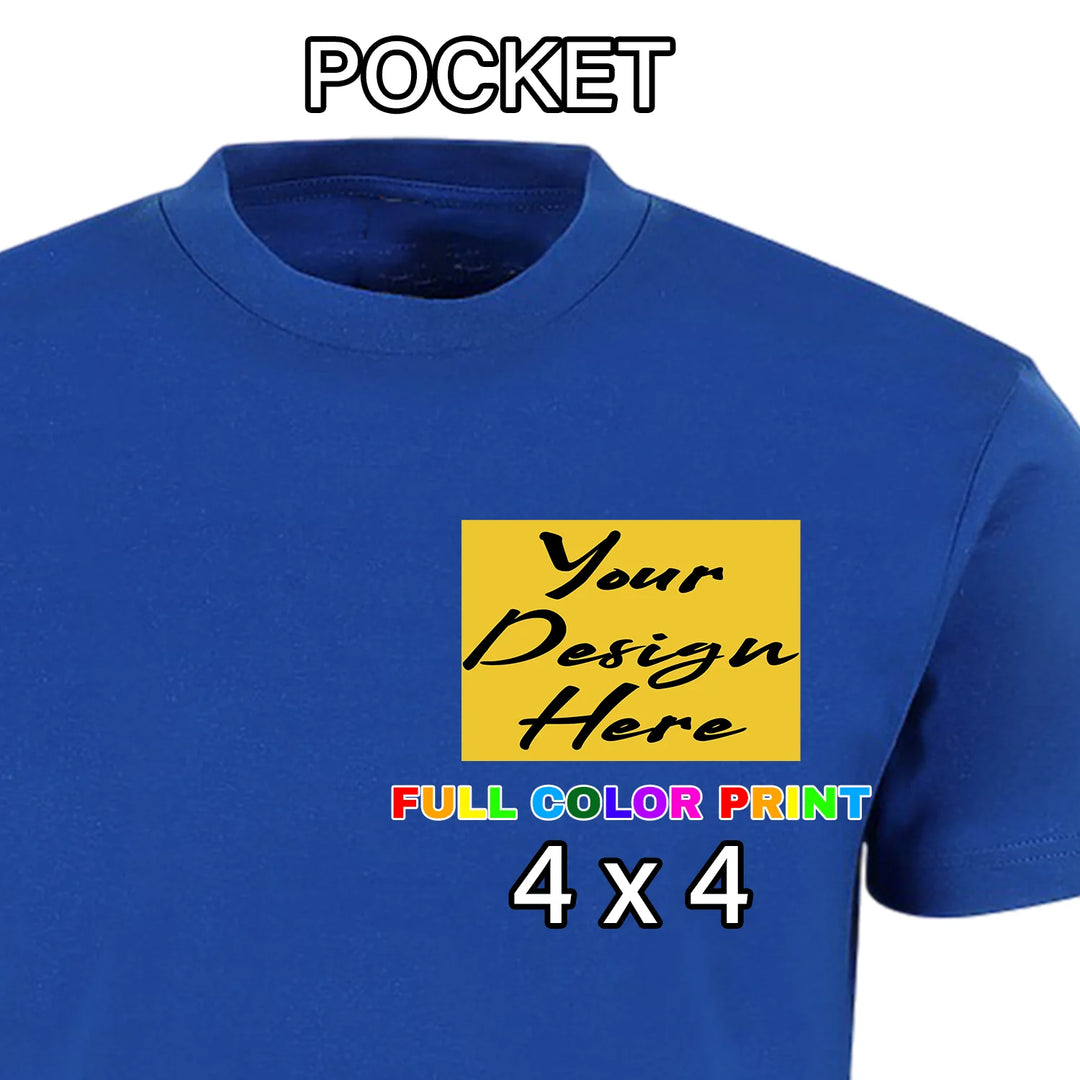 Custom Royal Blue t-shirt left chest pocket full color DTF print