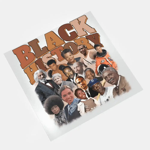 DTF print on film featuring African American icons and Black History design. Perfect for creating bold, lasting custom apparel with vibrant details.