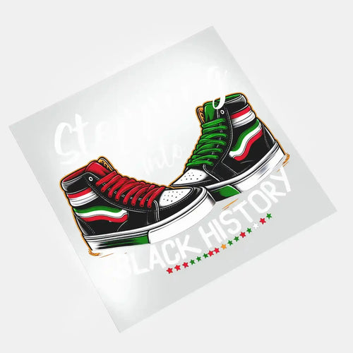DTF print on film featuring a Black History sneakers design. Ideal for custom apparel using high-quality DTF transfer sheets.





