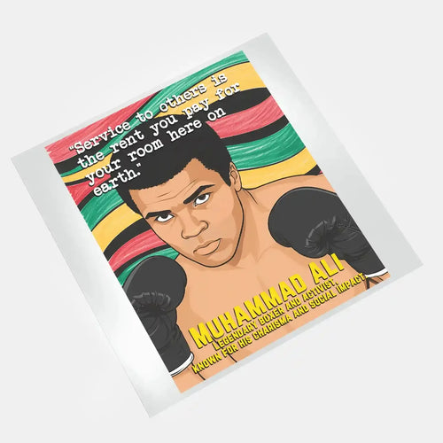DTF print on film featuring a legendary Muhammad Ali boxer quote. High quality DTF transfer sheets for vibrant and durable custom prints.