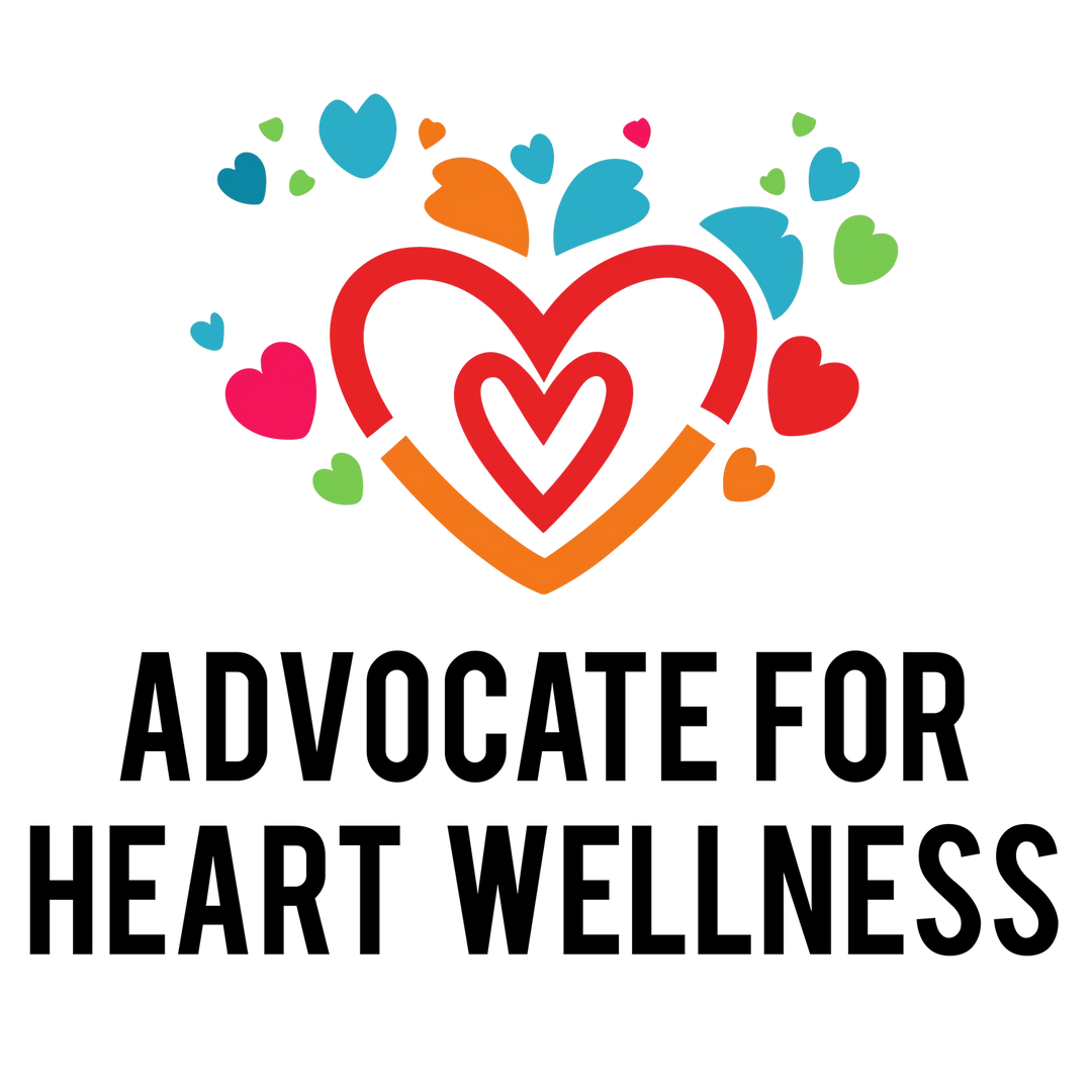 Advocate for heart wellness DTF transfer with colorful hearts design