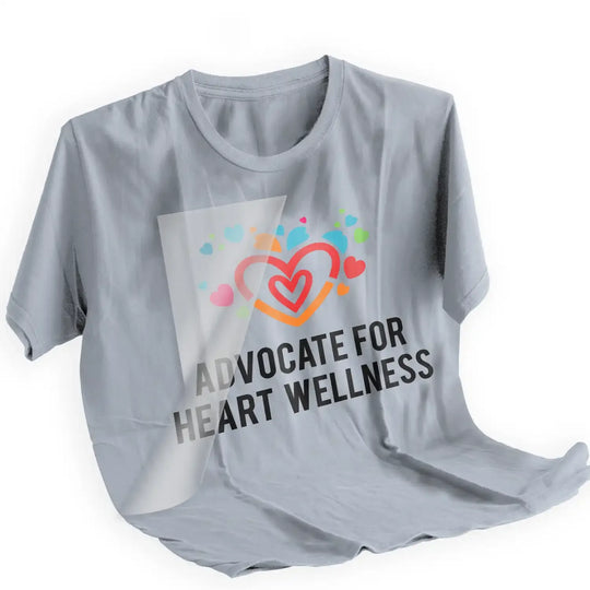 Heart wellness advocate DTF transfer design on gray t-shirt