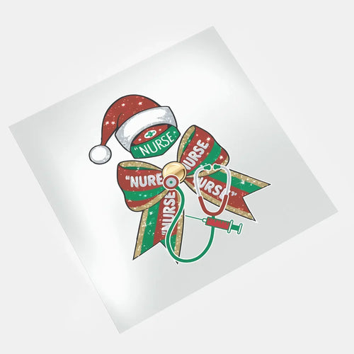Christmas nurse bow with stethoscope DTF transfer design