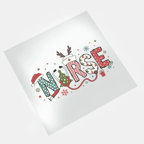 Christmas nurse text with medical elements DTF transfer design