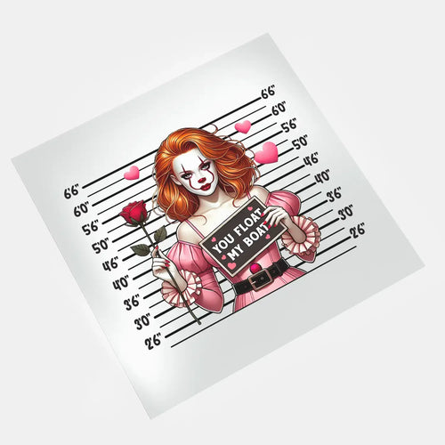 Clown character police lineup you float my boat valentine DTF transfer design