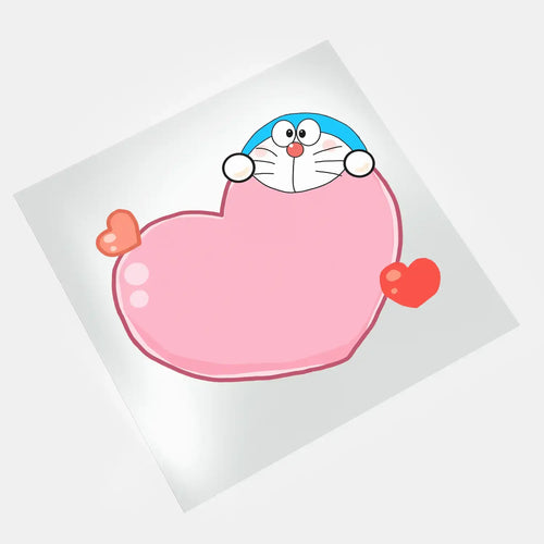 Doraemon in pink heart with red hearts kawaii DTF transfer design