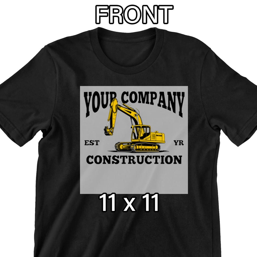 11x11 DTF transfer for center chest placement on construction work shirt
