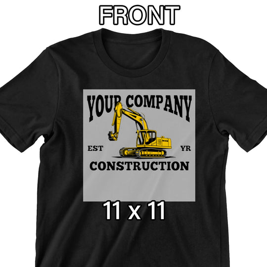 11x11 DTF transfer for center chest placement on construction work shirt