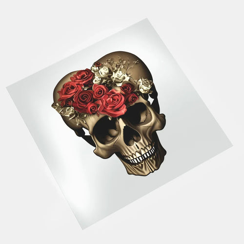 DTF transfer golden skull roses flowers vintage design ready to press