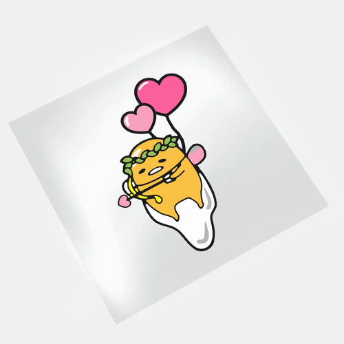 Gudetama lazy egg with pink hearts kawaii DTF transfer design