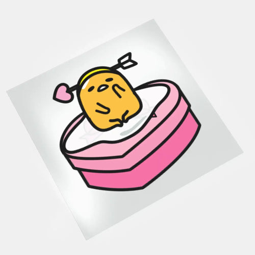 Gudetama egg in pink heart bowl kawaii DTF transfer design