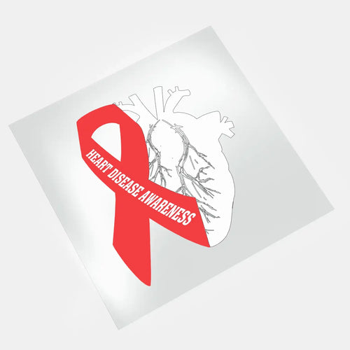 DTF transfer heart disease awareness ribbon with anatomical heart design