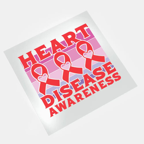 Heart disease awareness DTF transfer design with pink ribbons ready to press