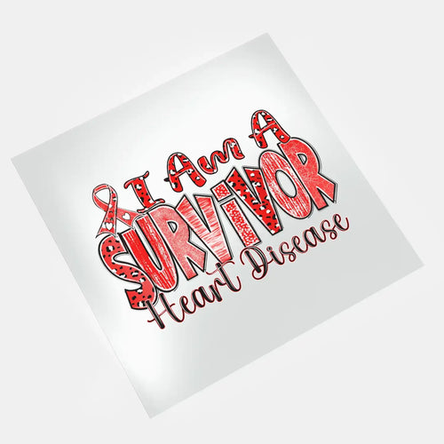 Heart disease survivor DTF transfer design with red ribbon ready to press