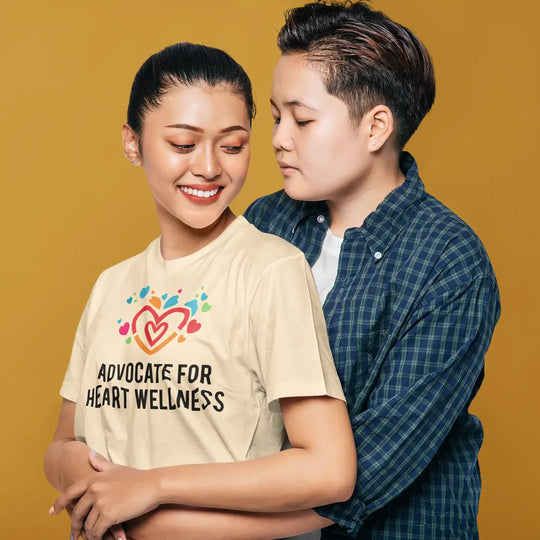 Heart wellness advocate DTF transfer design on beige t-shirt mockup