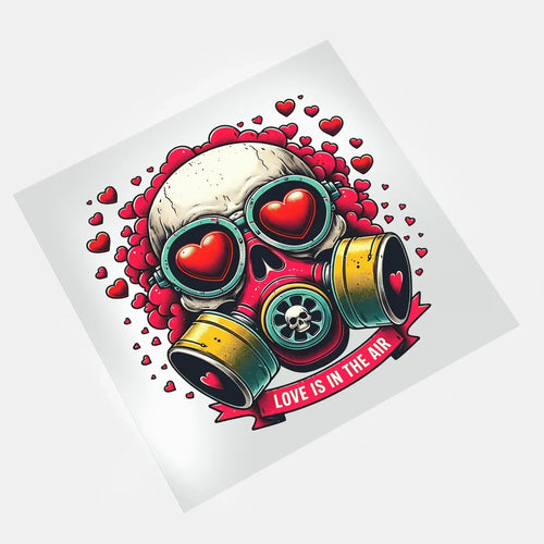 DTF transfer love is in air skull gas mask design ready to press