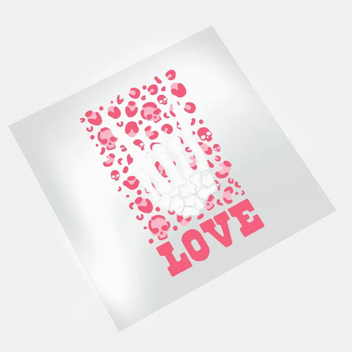 DTF transfer love skeleton hand skulls pink design ready to press