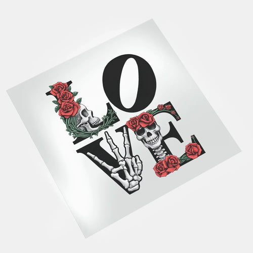 DTF transfer love skull roses skeleton hand design ready to press