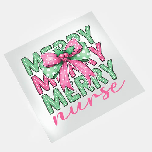 Merry merry merry nurse Christmas bow DTF transfer design