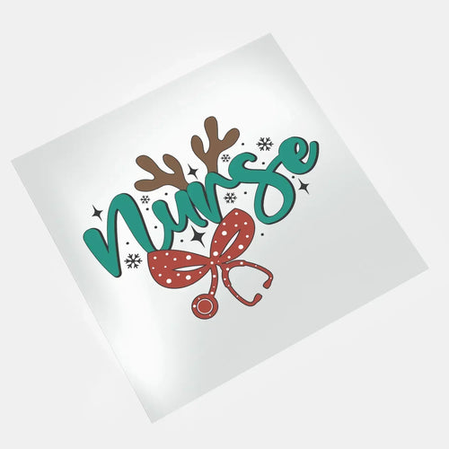 Christmas nurse design with reindeer stethoscope DTF transfer ready to press
