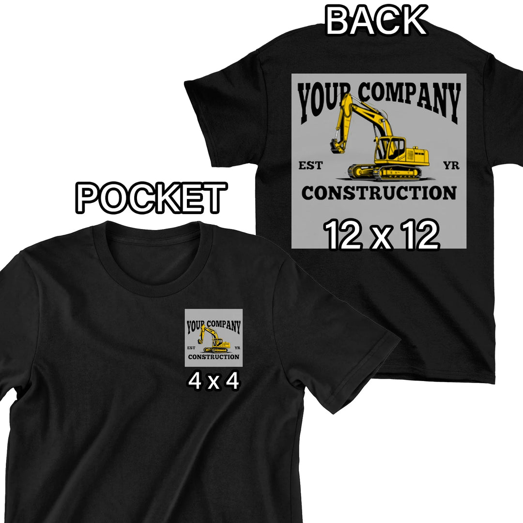 DTF transfer combo - 4x4 pocket and 12x12 back placement for construction companies