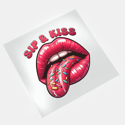 Sip and kiss lips DTF transfer design with sprinkles ready to press