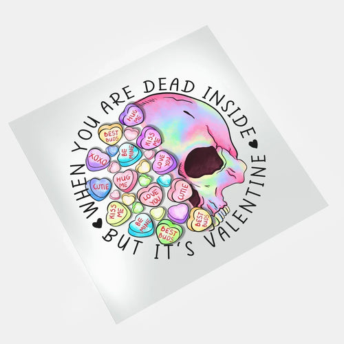 DTF transfer valentine skull candy hearts design ready to press