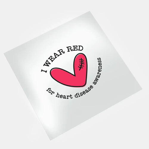I wear red heart disease awareness DTF transfer design ready to press