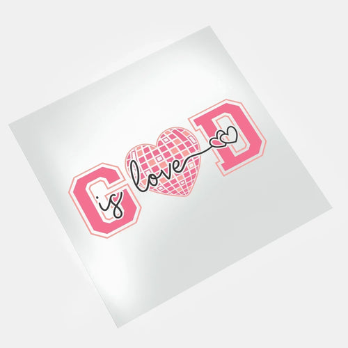 DTF transfers God is love checkered heart pink design