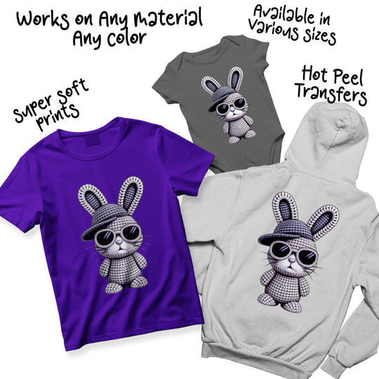 Multi-color variations of textured hipster bunny Easter DTF transfer showing different colorway options