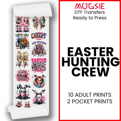 Easter Hunting Crew DTF Transfer Sheet - 22x60" Gang Sheet with Horror-Themed Prints Ready to Press