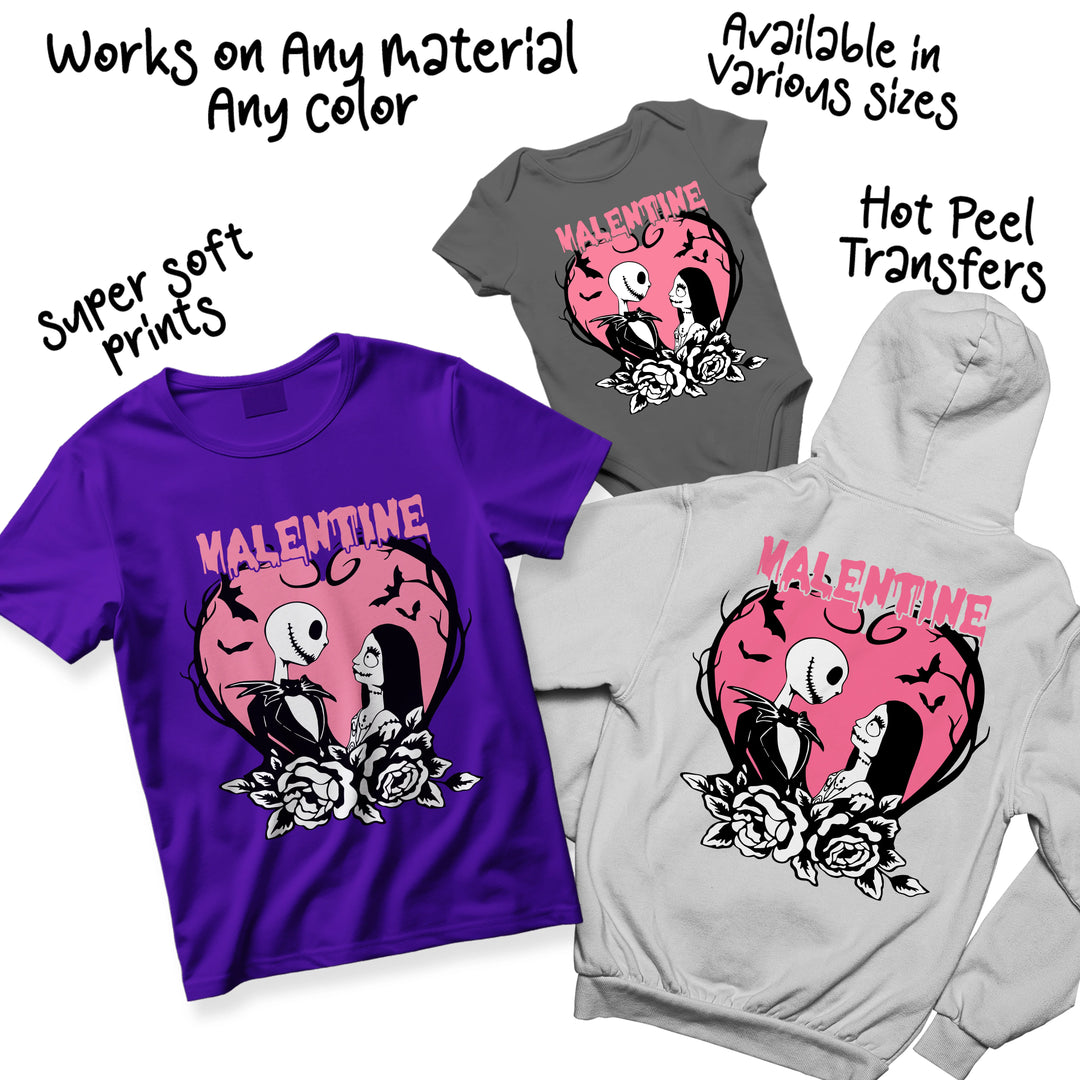 Multi-color variation of Jack Sally Valentine DTF transfer showing different colorway options for nightmare romance design