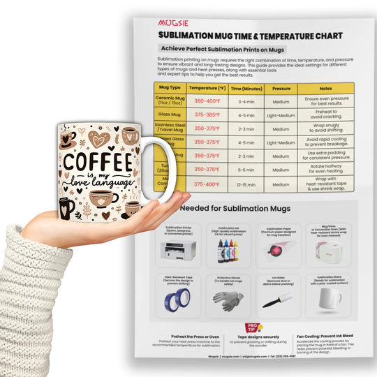 Sublimation Mug Time & Temperature Chart Printable Heat Press Guide