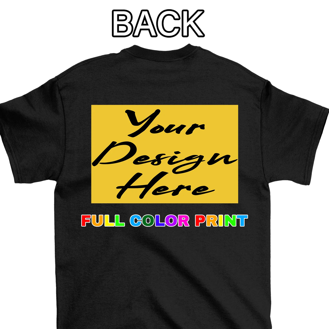 Custom black t-shirt with full color back print - personalized design DTF printing