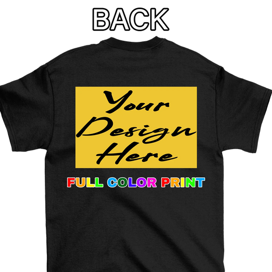 Custom black t-shirt with full color back print - personalized design DTF printing